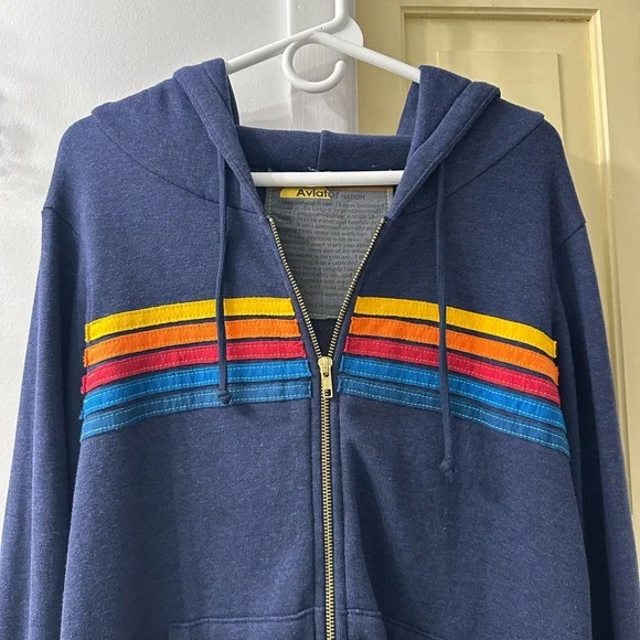 Aviator Nation Navy Zip-Up with Vibrant Stripes - Picture 2 of 5
